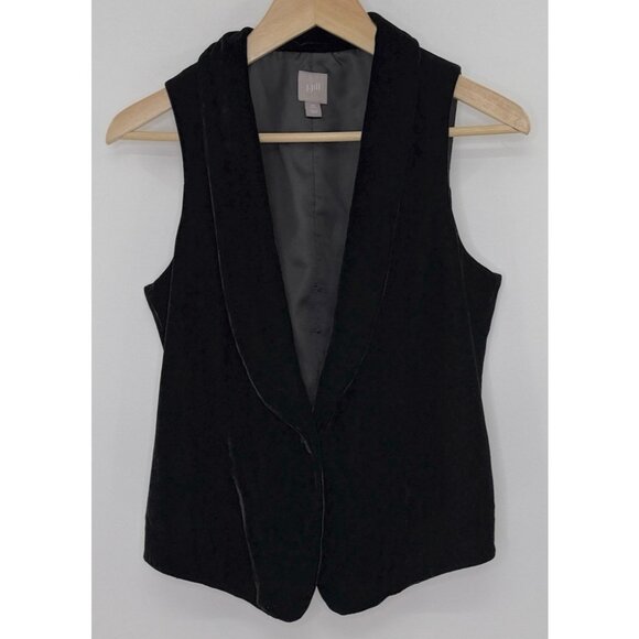 J Jill Black Silk Blend Front Velvet Waistcoat Vest Sz XS Elegant Boho Classy - Picture 1 of 9
